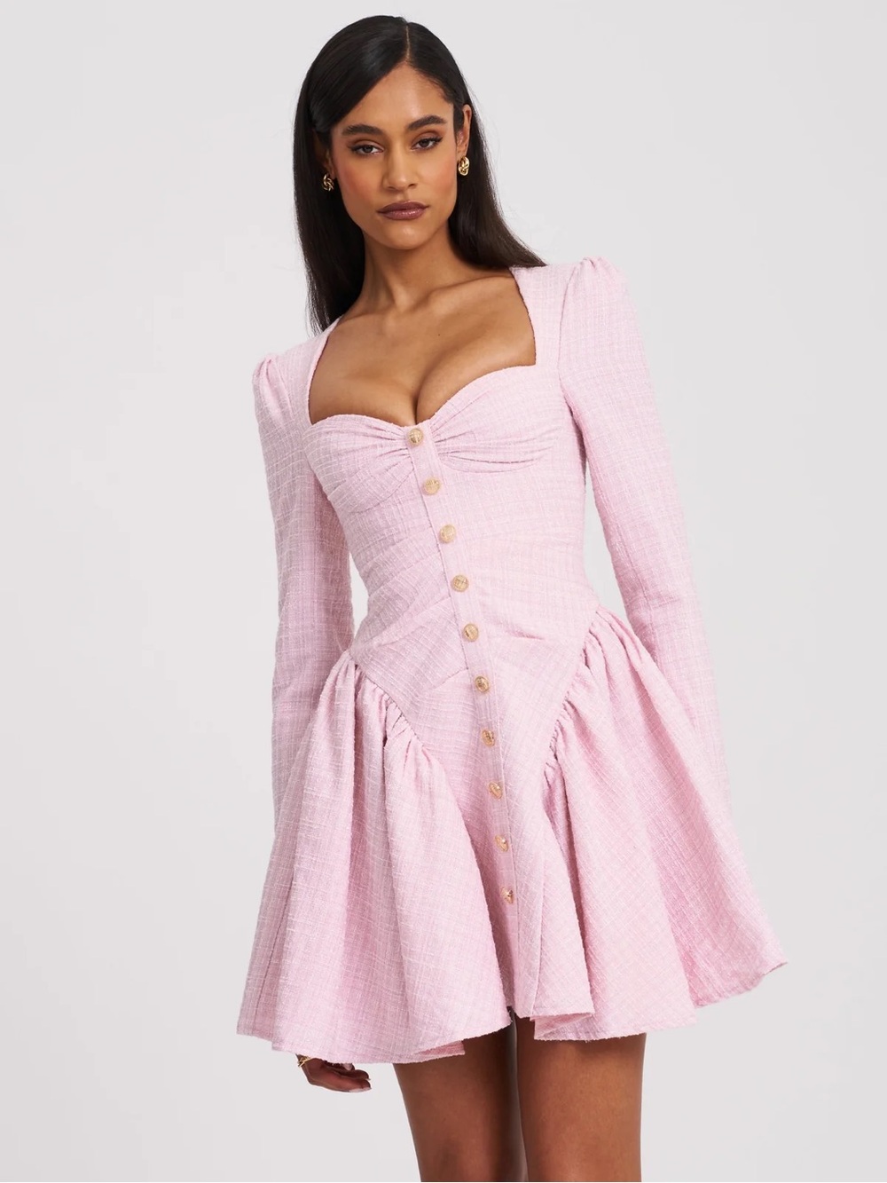🎀 Tae Pink Coquette Long-Sleeve Tweed Mini Dress 👗 Miss • Drop Waist • S ✨NWT🎀